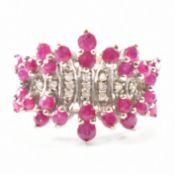 HALLMARKED 9CT WHITE GOLD COMPOSITE RUBY & DIAMOND RING