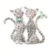 925 SILVER MARCASITE RUBY & EMERALD CAT BROOCH PIN