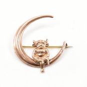 VICTORIAN ROSE GOLD LINCOLN IMP CRESCENT MOON BROOCH PIN