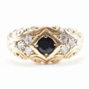 HALLMARKED 9CT GOLD BLUE & WHITE STONE RING