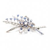 VINTAGE DIAMOND & SAPPHIRE FLORAL SPRAY BROOCH