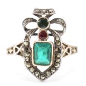 19TH CENTURY 9CT GOLD & WHITE METAL STONE SET RING