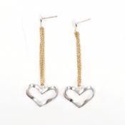 PAIR OF HALLMARKED 18CT GOLD HEART PENDANT EARRINGS