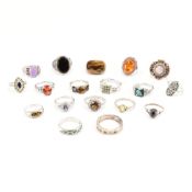 COLLECTION OF ASSORTED SILVER STONE SET RINGS