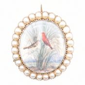 GEORGIAN GOLD & PEARL BIRD MINIATURE BROOCH