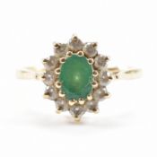 HALLMARKED 9CT GOLD GREEN & WHITE STONE HALO RING