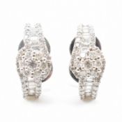 14CT WHITE GOLD & DIAMOND SET STUD HALF HOOP EARRINGS