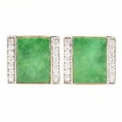 VINTAGE 14CT GOLD DIAMOND & JADE EARRINGS