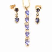 HALLMARKED 9CT GOLD TANZANITE & DIAMOND NECKLACE SUITE