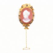 ANTIQUE GOLD CAMEO & DIAMOND BROOCH PIN