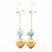 HALLMARKED 9CT GOLD TURQUOISE PENDANT EARRINGS