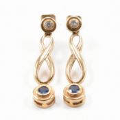 9CT GOLD SAPPHIRE & DIAMOND PENDANT EARRINGS