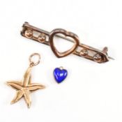 9CT GOLD STAR FISH PENDANT & VICTORIAN GOLD & ENAMEL BROOCH