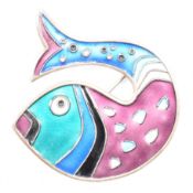 DAVID-ANDERSEN ENAMELLED STERLING SILVER FISH BROOCH PIN