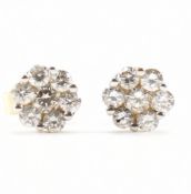 PAIR OF HALLMARKED 18CT WHITE GOLD & DIAMOND CLUSTER EARRINGS