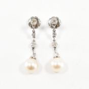 PAIR OF ANTIQUE PEARL & DIAMOND DROP EARRINGS
