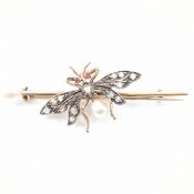 VICTORIAN ANTIQUE GOLD DIAMOND & PEARL BUG BROOCH