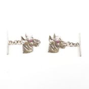 STERLING SILVER & RUBY SET TERRIER CUFFLINKS