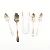 HALLMARKED GEORGIAN & LATER SILVER TEASPOONS & SUGAR TONGS