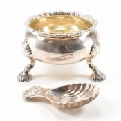 18TH CENTURY GEORGE III SILVER TABLE SALT & CADDY SPOON