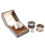 ASSORTMENT OF SILVER NAPKIN RINGS & THIMBLE