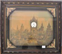 20TH CENTURY LACQUERED PRINT WALL CLOCK