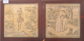 TWO 19TH CENTURY FRAMED AND GLAZED TAPESTRY PANELS