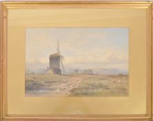 MID 19TH CENTURY WATERCOLOUR WINDMILL FARM SCENE