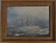 W W CHAMP - OIL ON BOARD OF THE FLAGSHIP HMS BARHAM