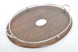 EARLY 20TH CENTURY EDWARDIAN OAK & SILVER PLATE TRAY