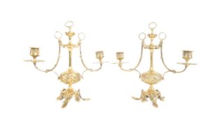 PAIR OF 19TH CENTURY BRASS TWIN SCONCE CANDELABRA