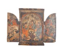 HAND PAINTED WOODEN RUSSIAN TRIPTYCH ICON