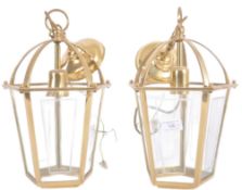 PAIR OF 20TH CENTURY BRASS & GLASS PORCH LANTERNS