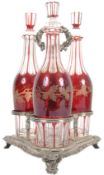 19TH CENTURY VICTORIAN CRANBERRY GLASS TRIPLE DECANTER SET