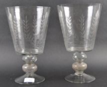 VERY LARGE 19TH CENTURY ETCHED GLASS VASES
