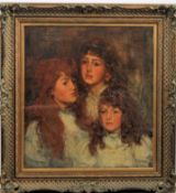 19TH CENTURY OIL ON CANVAS TRIPLE PORTRAIT STUDY PAINTING