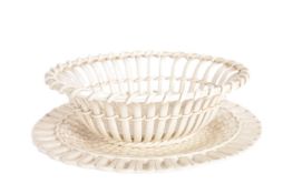 19TH CENTURY WEDGWOOD CREAMWARE TWIG CHESTNUT BASKET