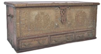 LARGE 19TH CENTURY BRASS & TEAK ZANZIBAR TRUNK