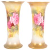 PAIR OF ROYAL WORCESTER ROSE VASES BY MILLIE HUNT