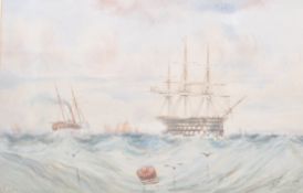 MID 19TH CENTURY VICTORIAN MARITIME WATERCOLOUR PAINTING