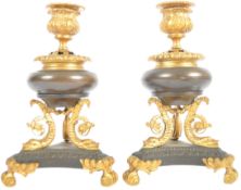 PAIR OF 19TH CENTURY GILDED BRONZE CENSER CANDLESTICKS