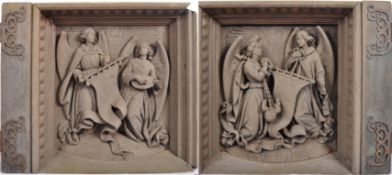 RARE PAIR OF c1600 ENGLISH CARVED OAK FOUR CONTINENT PANELS