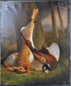 19TH CENTURY OIL ON CANVAS STILL LIFE GAME SCENE