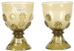 PAIR OF 19TH CENTURY GREEN GLASS WINE GOBLETS
