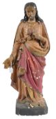 LARGE 19TH CENTURY CARVED SACRED HEART CHRIST STATUE
