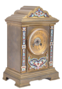 19TH CENTURY FRENCH CHAMPLEVE ENAMEL MANTEL CLOCK