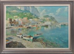 SALVATI (1900-1968) - OIL PAINTING DEPICTING CAPRI HARBOUR