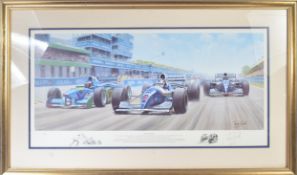 FORMULA 1 RACING - TONY SMITH - HILL GETS HUNGARY - SIGNED PRINT