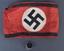 WWII SECOND WORLD WAR GERMAN SS ARM BAND & SILVER RING