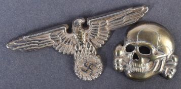 TWO WWII SECOND WORLD WAR STYLE THIRD REICH CAP BADGES